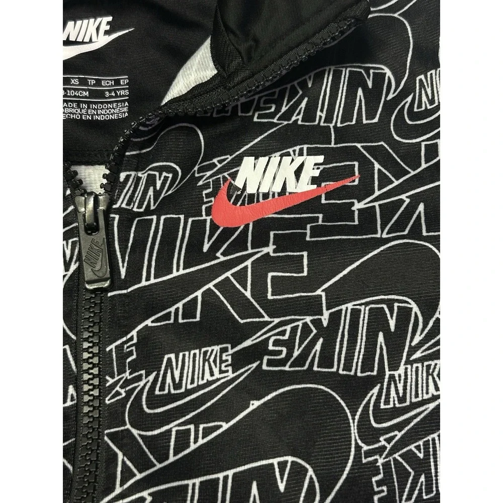 Nike Boys Full Zip Track Jacket Black Logo Print Youth XS 3-4Yrs Fleece Athletic